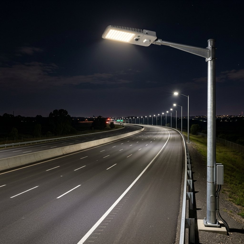 Sinewave LED street light on a highway at night
